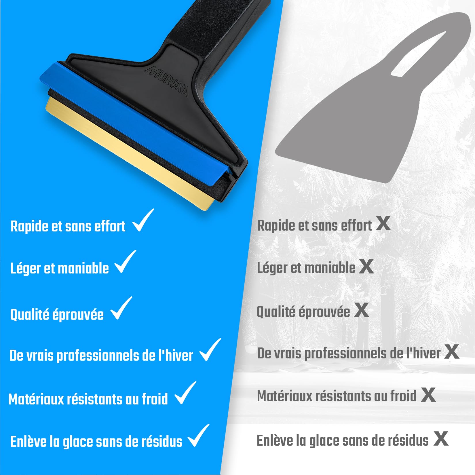 Grattoir pare Brise Voiture 21cm - rapide, sans effort et efficace - Murska [ Lot de 2 ] Raclette pare Brise Voiture - Premium HIPS - Lame en Laiton - Gratte pare Brise Voiture - Finlande A053-2