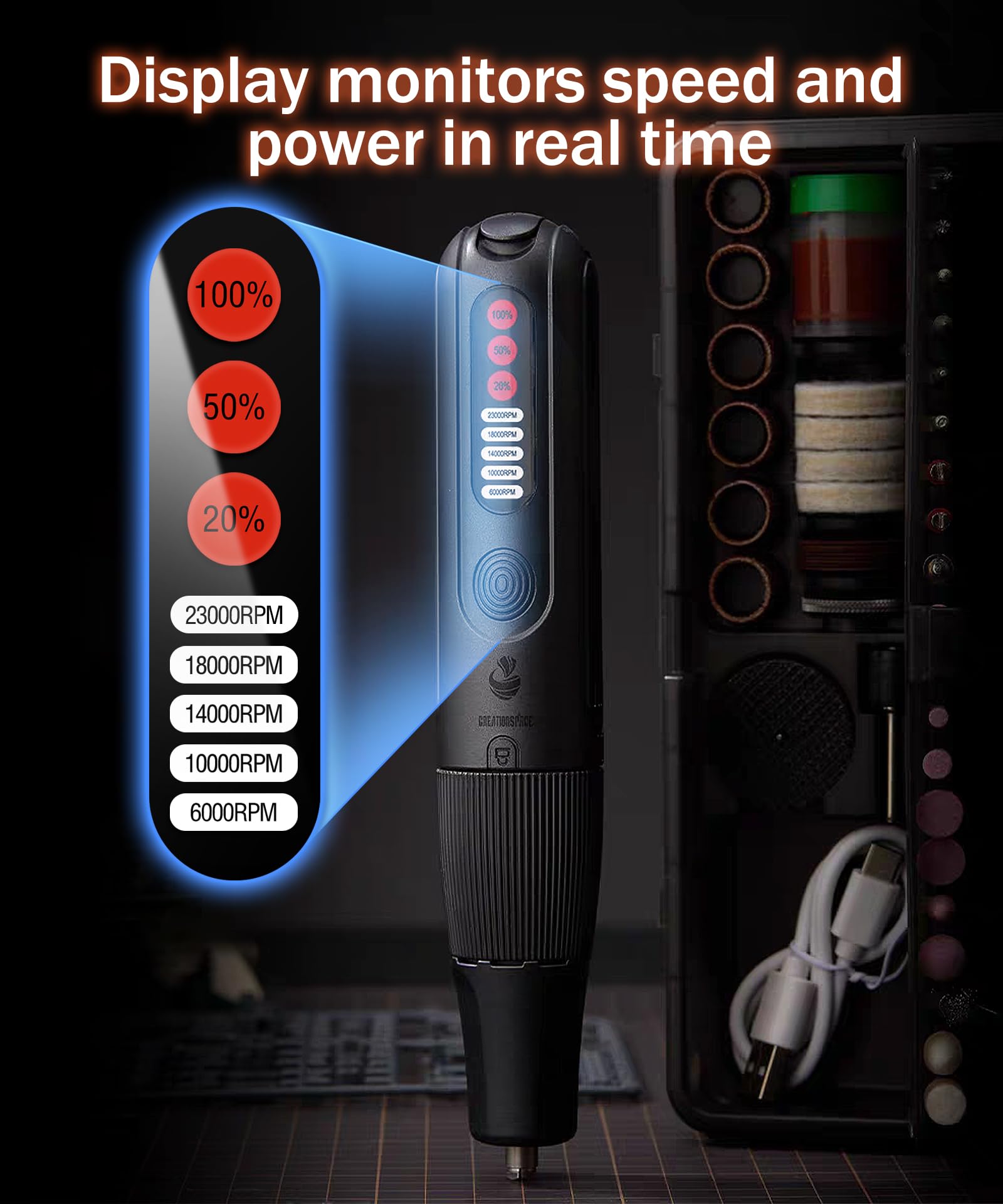 Mini Trapano Elettrico 8V Mini Trapano a Batteria | 5 Velocità (6000-23000RPM) con 56 Accessori | Utensile Rotante Multifunzione per Fai da Te | Luce LED, Ricarica USB-C | Leggero e Compatto