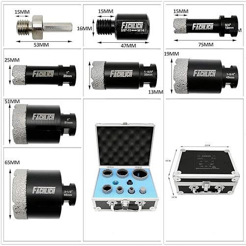 Miniatura 2 de Juego de brocas de diamante para azulejos de 34 pulgadas, 1 pulgada, 1-38 pulgadas, 1-34 pulgadas, 2 pulgadas, 2-12 pulgadas + broca de dedo de
