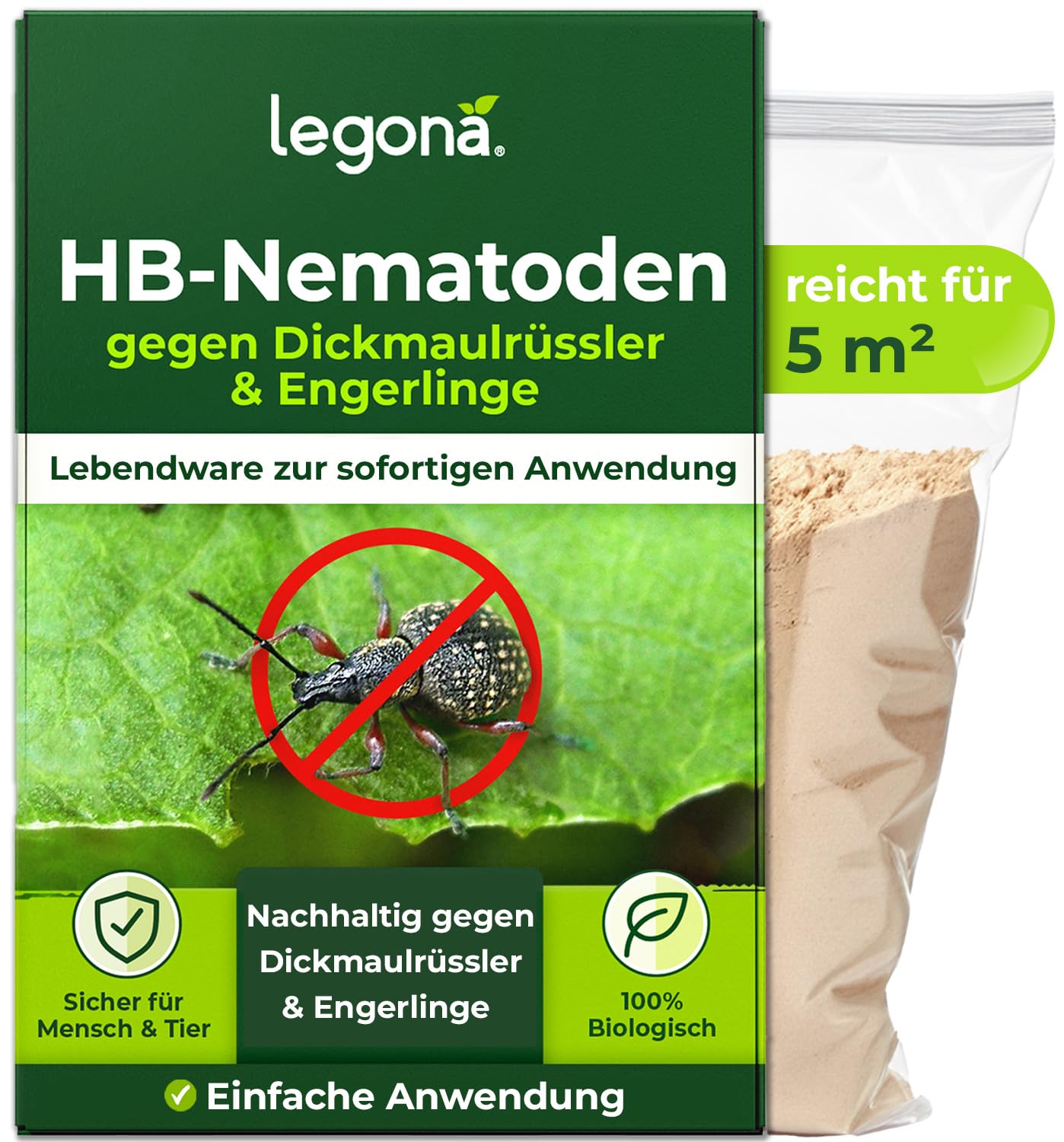 Legona HB-Nematoden gegen Dickmaulrüssler und Engerlinge, 2,5 Mio für 5 m², biologische Nützlinge zum Gießen