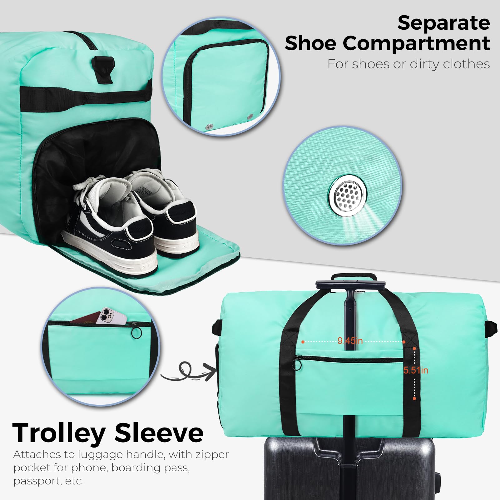 Fmeida 65L Borsone da Viaggio Unisex Adulto, Grande Borsone Palestra con Scomparto per Scarpe e Tracolla, Impermeabile Duffel Bag Borsa Sportivo