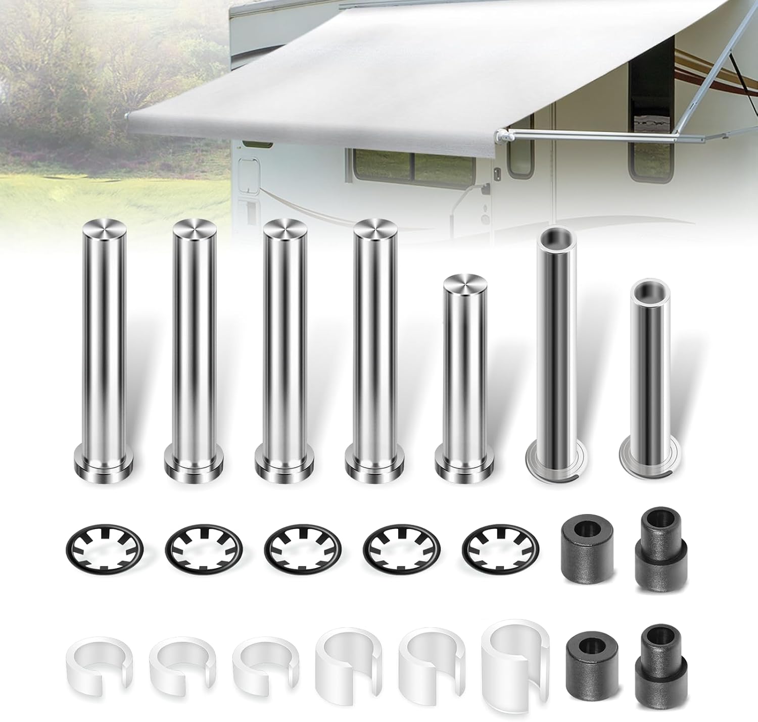 Camoo 8952002.400B RV Awning Pins and Fasteners and R001576 Pitch Awning Shock Gas Spring Mount Hardware, Fits for Carefree Travel'R Awning Struts and Gas Shocks Repair