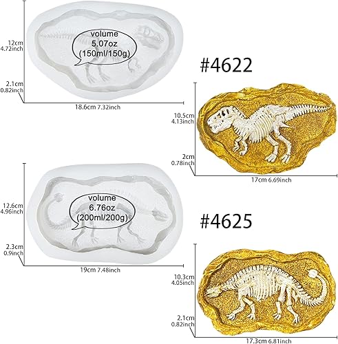 Miniatura 4 de Moldes de silicona de fósiles de dinosaurio, bandejas de esqueletos de excavación de dinosaurios, 2 para fundición de resina epoxi, fabricación de