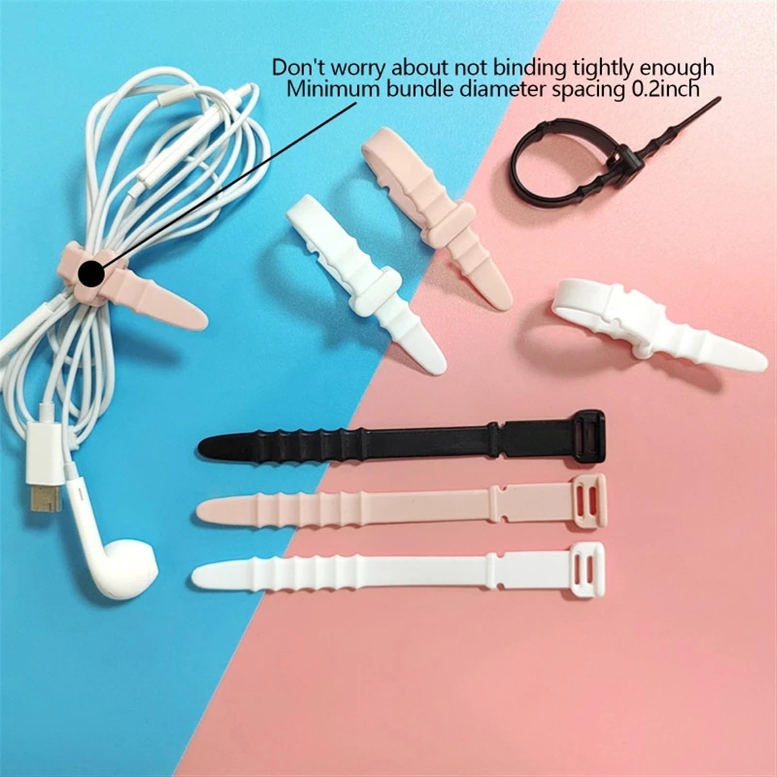 Fascette Fissatore for Corda in Silicone Elastico con Corda Regolabile Riutilizzabile da 20 Pezzi Fascette per Cavi(White)