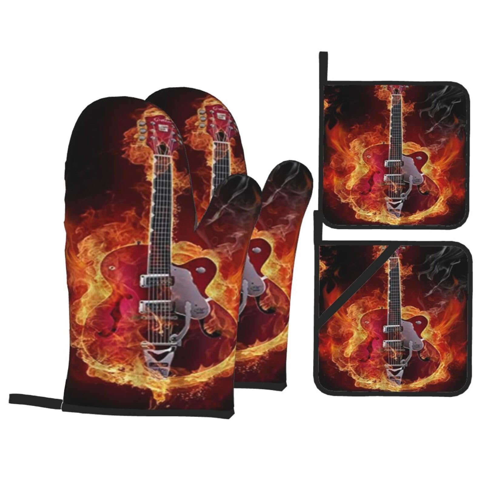 Gants de four et maniques guitare en feu - Gant de cuisson micro-ondes