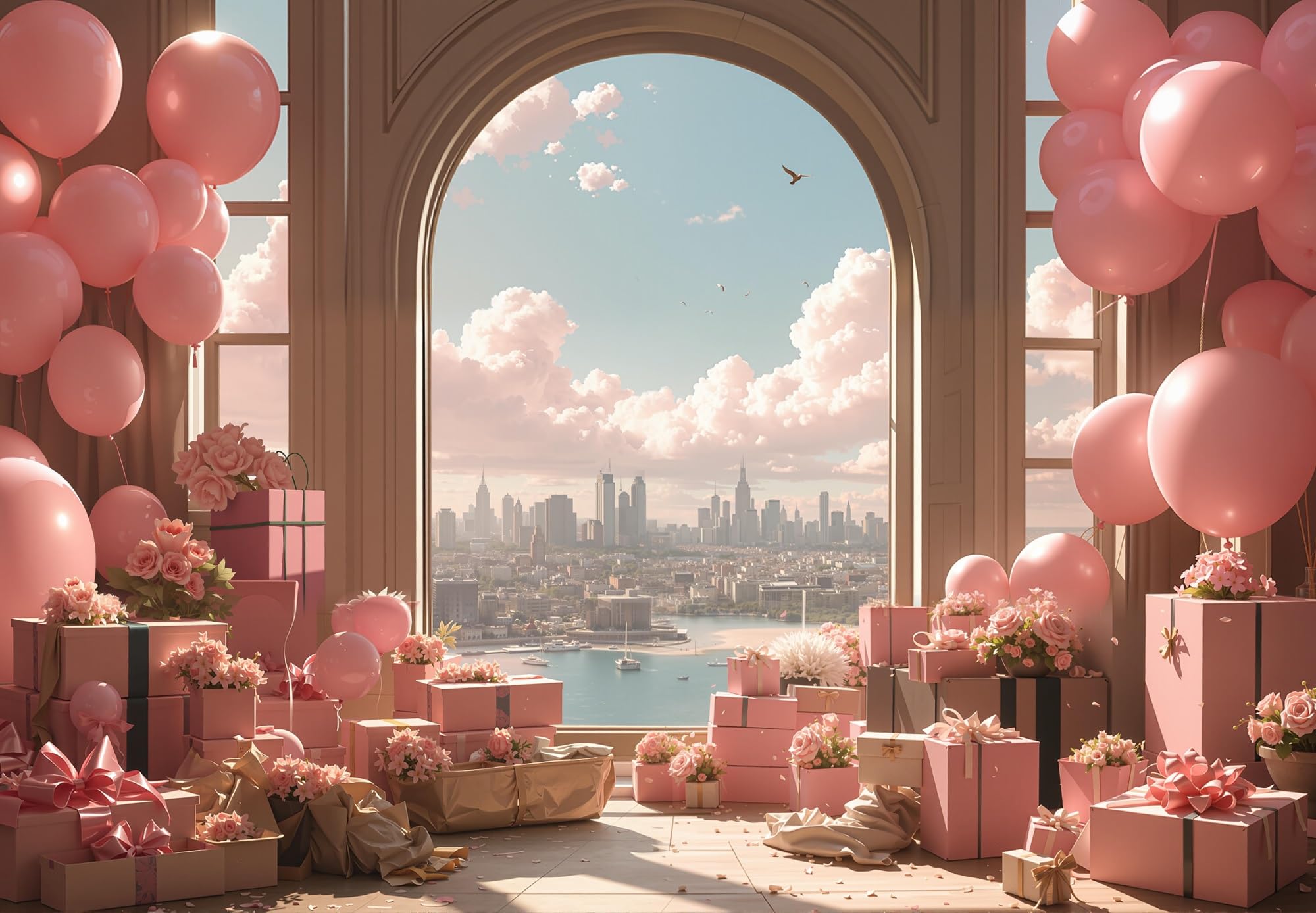 Księżniczka różowy balon tło kwiatowy balon tło do fotografii, chmury, kwiaty, bajka, impreza, dekoracja, baner dla dziewcząt, noworodka, baby shower, urodziny, sesja zdjęciowa rekwizyty (A, 360 x 250