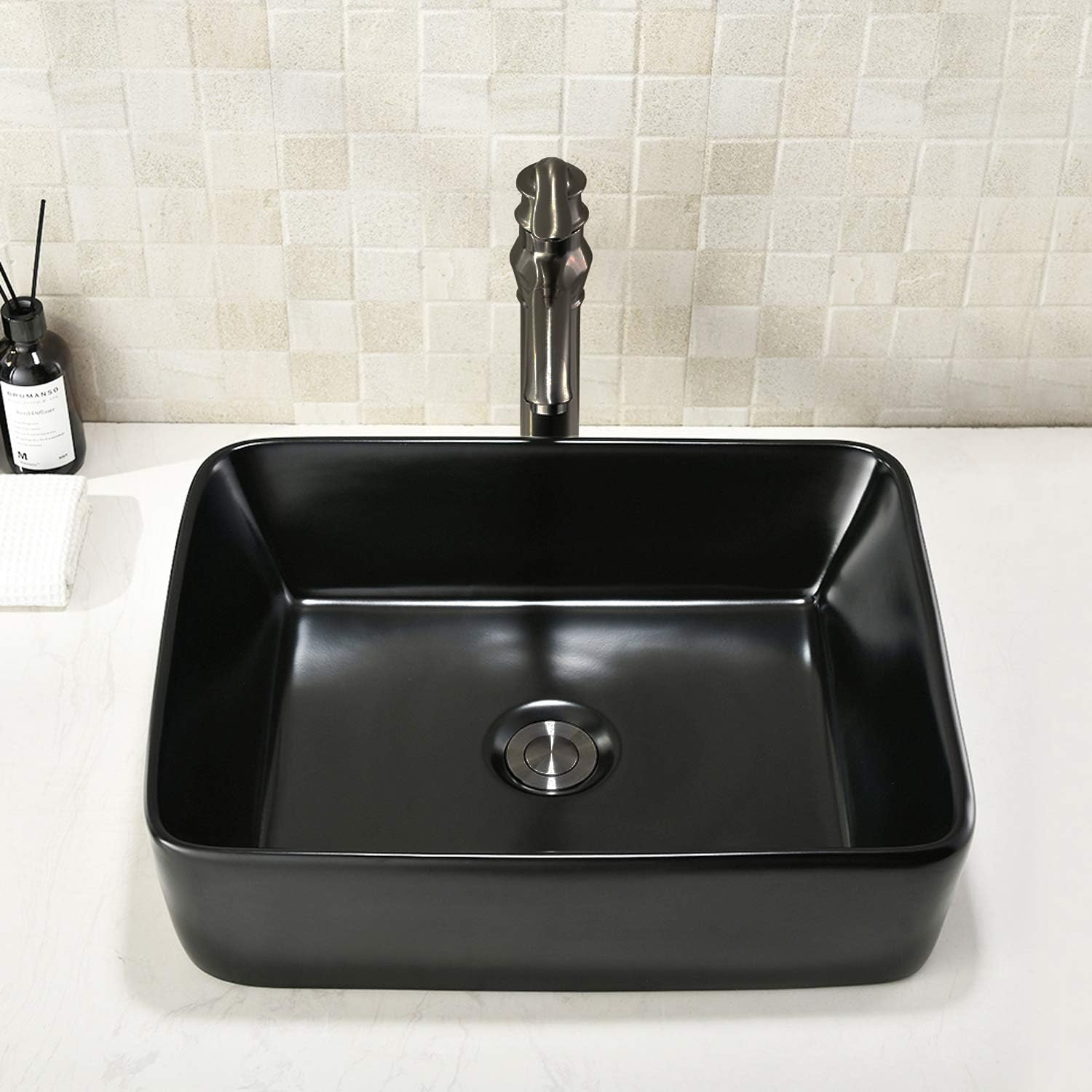 Bathroom Vessel Sink 19"X15" Above Counter Rectangular Matte Black Countertop Sink for Cabinet Lavatory Vanity Bowl Sink