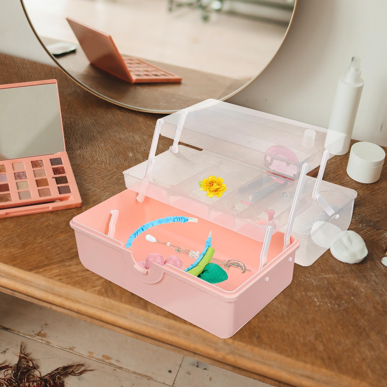 Kreative Mehrlagige Haaraccessoire Kasten für Mädchen Rosa Tragbare Schmuckaufbewahrung mit Desktop Organizer für Haarspangen und Haargummis