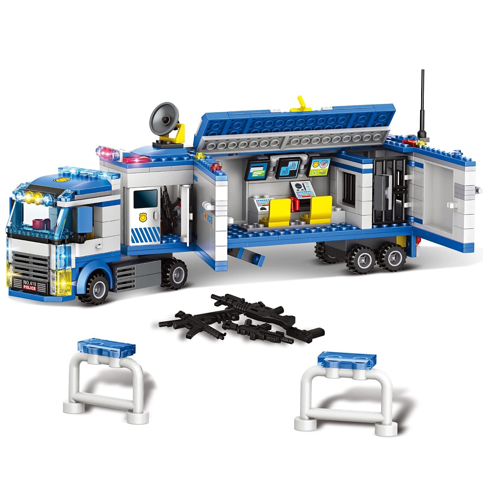 City Police Mobile Command Center Truck Building Blocks, Mobile Police Unit with Prison , Cop Cars STEM Construction Toy Kit , Birthday Xmas Gifts for Kids, Boys, and Girls Ages 6+ (484 Pieces)