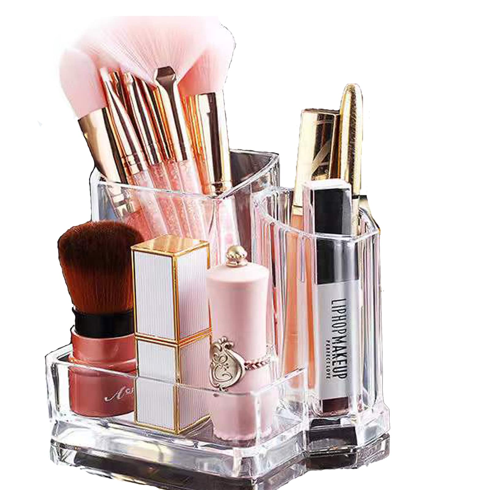 makeup brush holders，lipstick holder，makeup brush organizer with white and red pearls,Cosmetic brush eyebrow pencil lipstick storage.Dressing table, eyebrow pencil, lipstick box. Clear Acrylic Makeup.