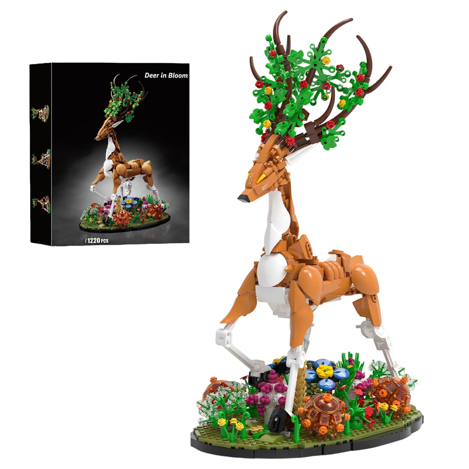 MirthMakers Deer in Bloom Building Blocks Set — 1220PCS Wild Animal Bricks Kit, Collector's Flower Deer Model, Home Office Decor for Adults, STEM Education Toys, for Animal Lovers