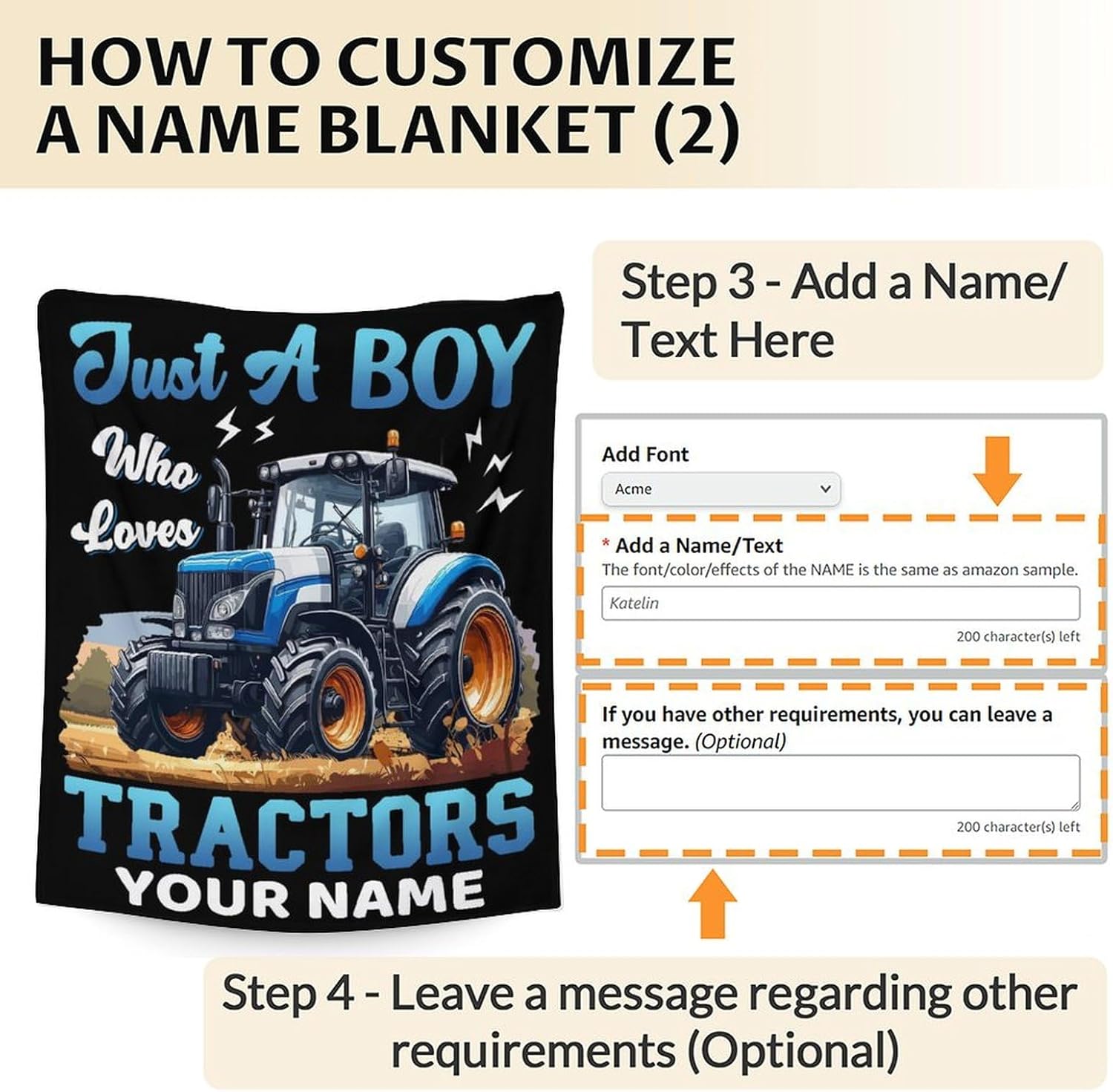 Custom Kids Blanket, Name Blanket, 80 x 60 Inches Tractor Blanket for Kids, Just A Boy Who Loves Tractors, Lightweight Flannel Throw Blanket Gift, Soft Black Truck Throws for Couch Bed Office