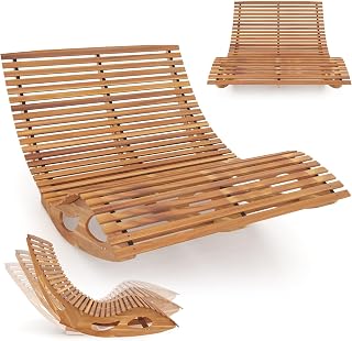HAPPYGRILL Outdoor Acacia Wood Chaise Lounge for 2