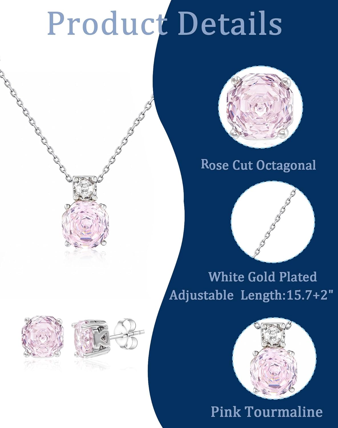 Birthstone Pendant Necklace for Women - 18K White Gold Plated Created Diamond Jewelry - Rose Cut Octagonal CZ Mens Gifts - Image 6