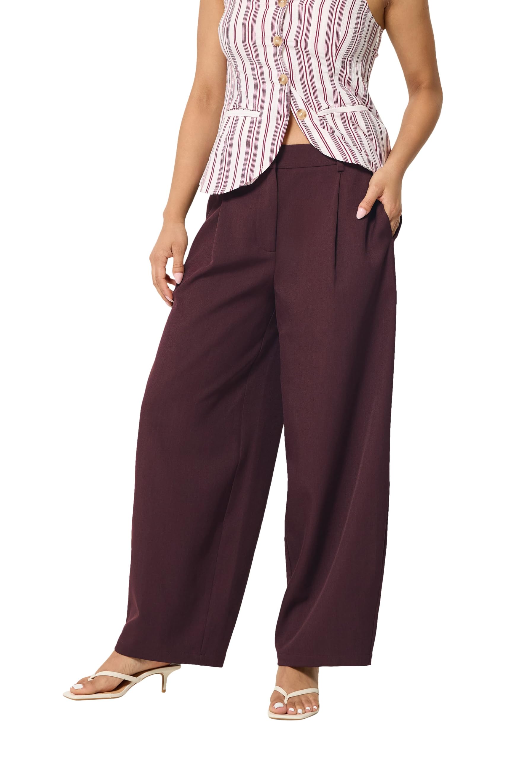 Pixiegirl Women's Burgundy Petite Barrel Leg Trousers In | Size: 8S