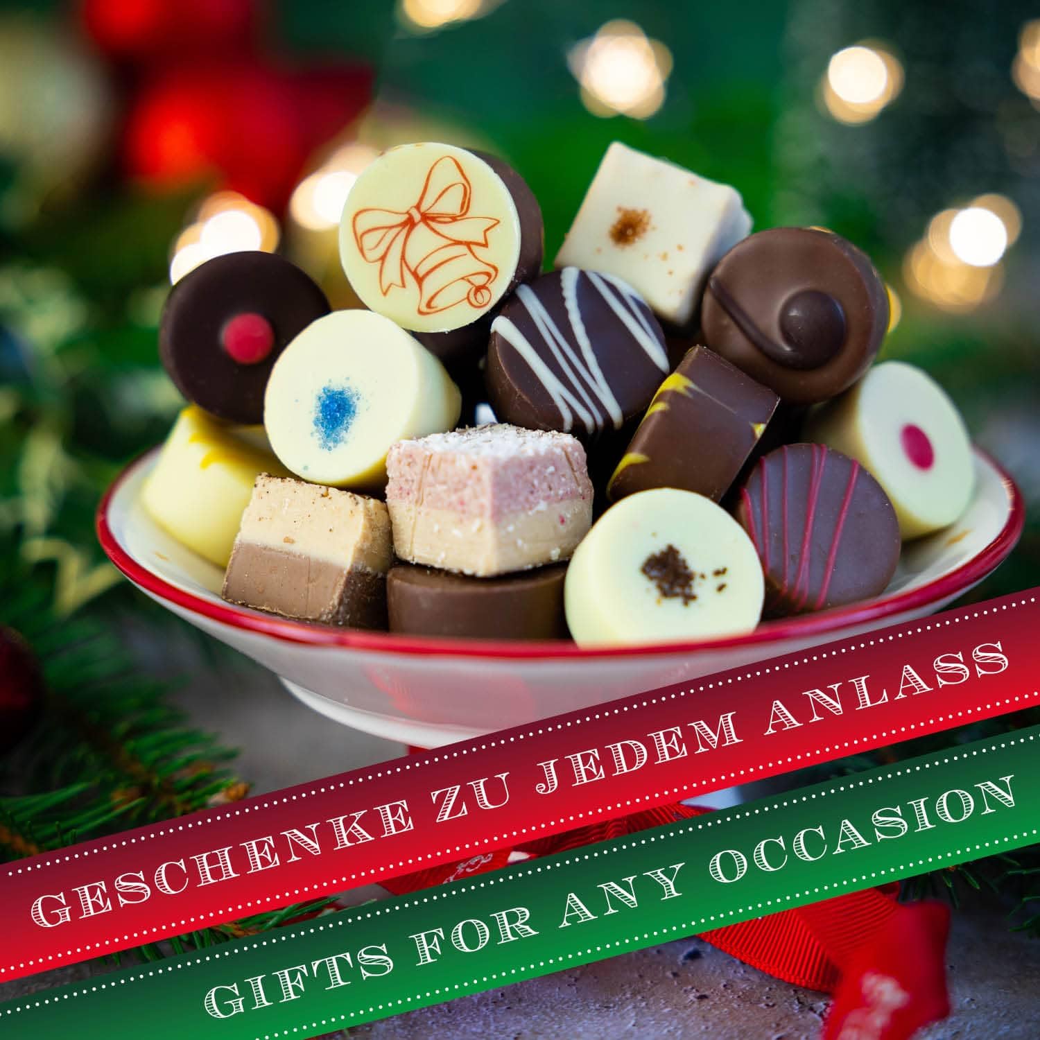 Hallingers Genuss Manufaktur Pralinen Weihnachts-Geschenk - mit & ohne Alkohol, handmade aus Confiserie-Edelkakao in wertiger XXL-Geschenkbox "Frohe Weihnachten", Weihnachten für Jäger