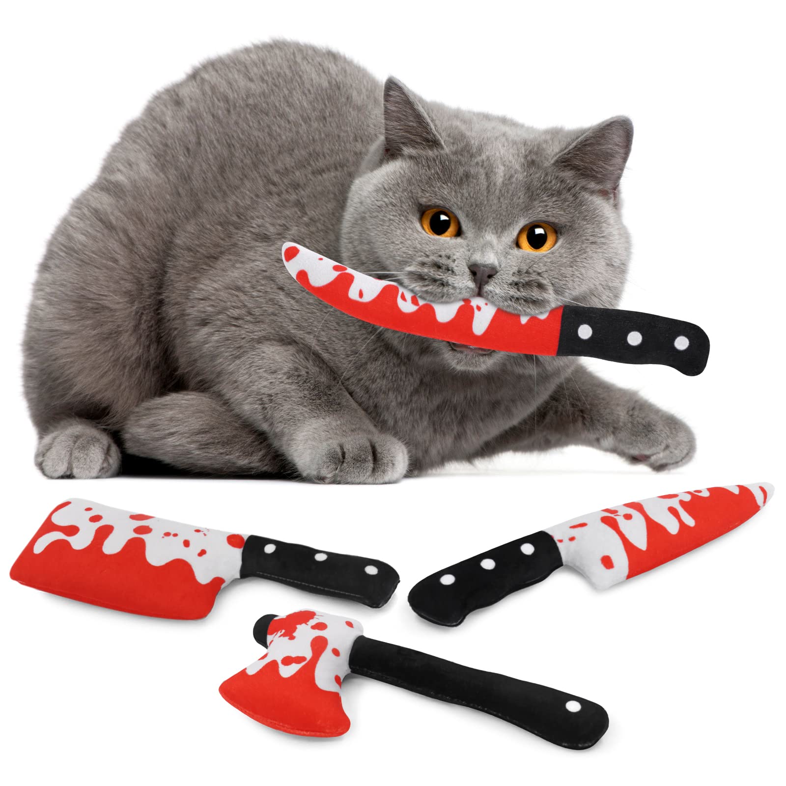 Swabs Catnip Toys Set of 6 Soft Plush Cat Kicker Toys Interactive Kitty Kick Sticks for Indoor Cat Lovers Gift Durable Cat Teething Chew Toy - Bloody Knife Catnip Toys