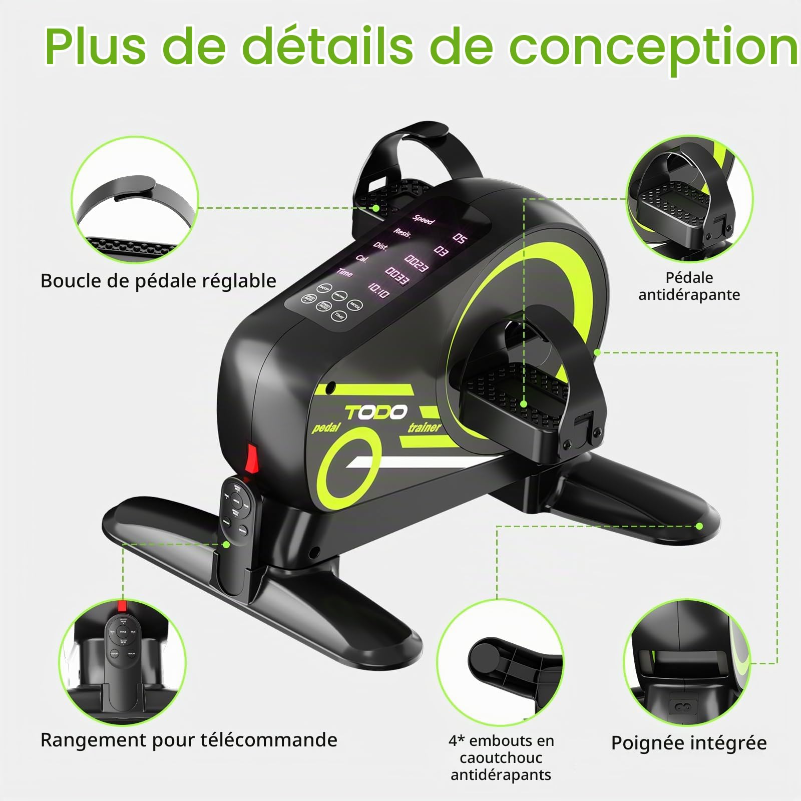 TODO Mini Vélo d'appartement Électrique avec 12 Niveaux de Vitesse, 6 Résistance Réglable Pedalier D'Appartement, Appareil pour les Jambes avec Moniteur LCD et Sangle Pied, Mode Auto & Manuel