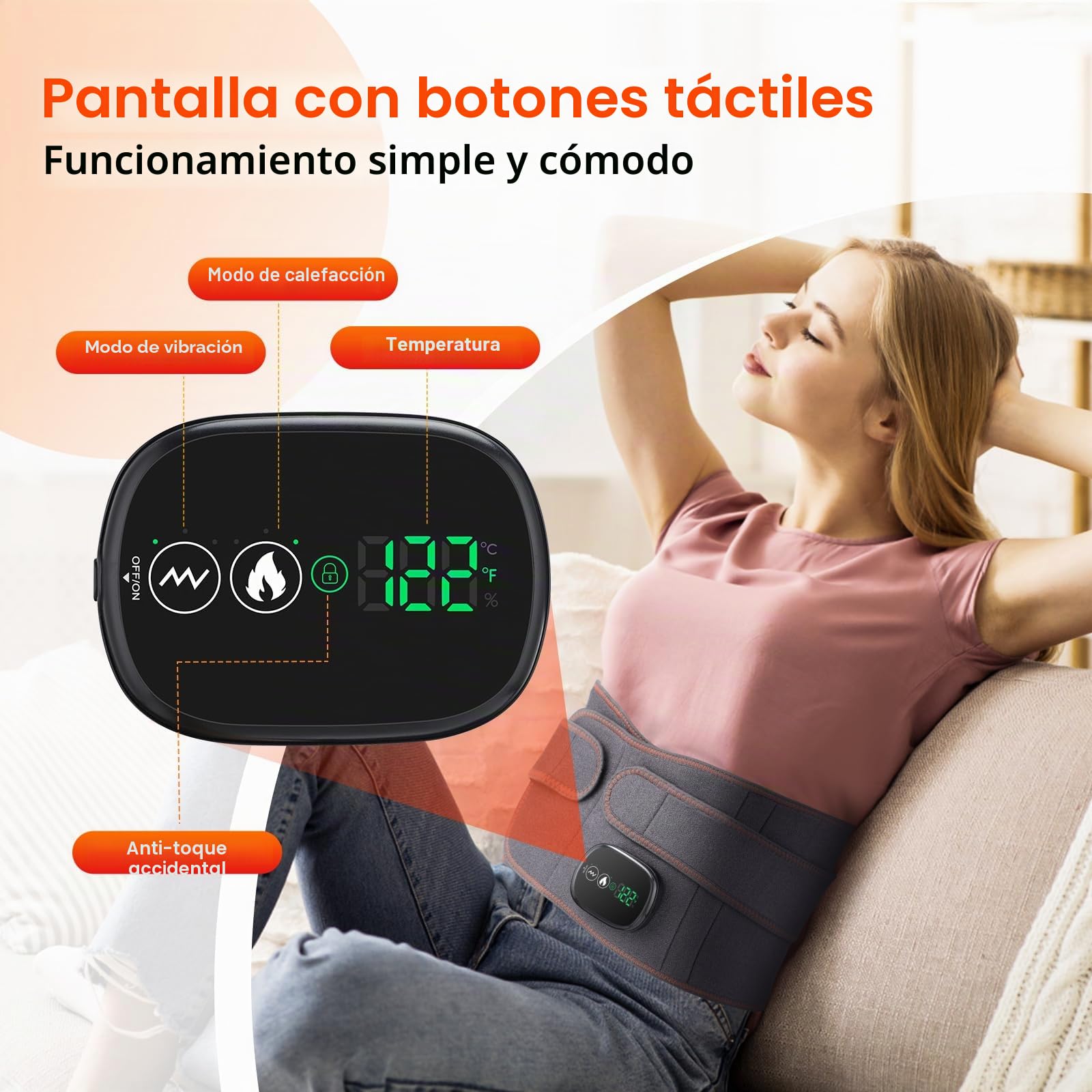 Almohadilla Eléctrica Para La Cintura, Cinturón Eléctrico Sin Cables Para La Espalda Con 3 Modos De Calefacción Rápida Y Masaje, Pantalla Táctil, Para Abdomen Con Batería Recargable 5000mAh