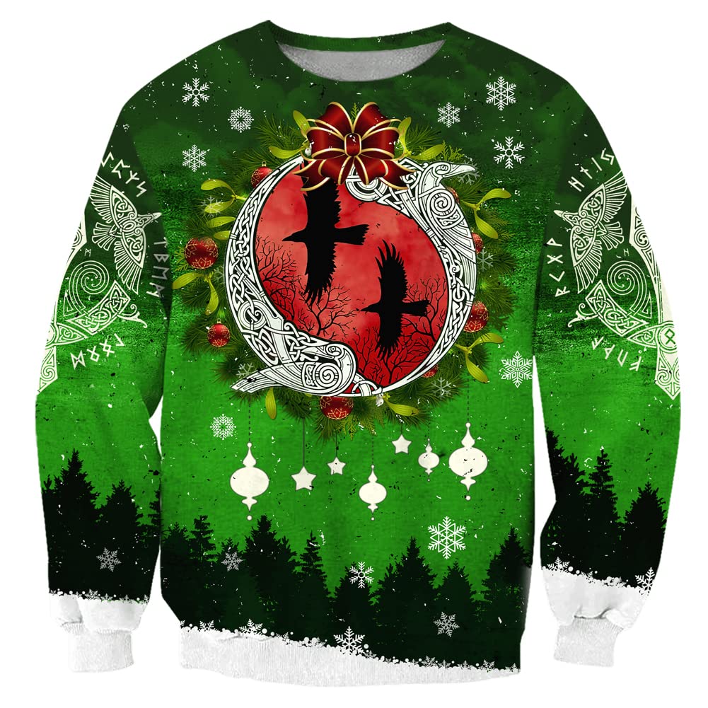 Viking Świąteczna Bluza Kapturem Raven Odin 3D Pełny Nadruk Jesienny Męski Sweter Unisex Bluza Dzień (Rozmiar Amerykański),Christmas pullover,5XL