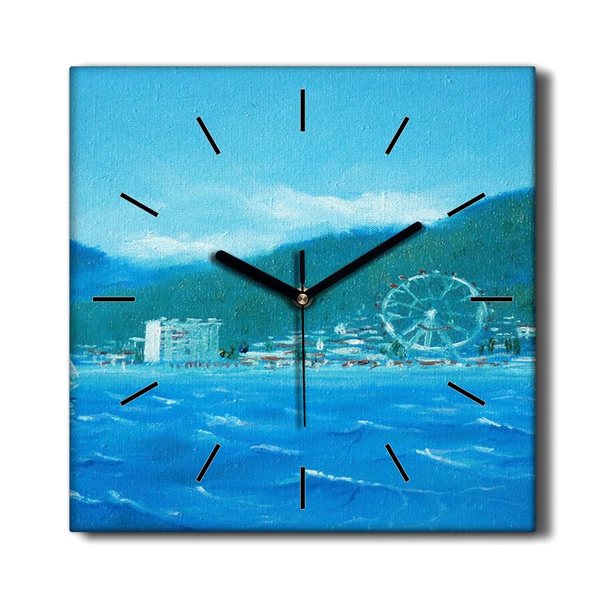 Horloge sur Toile 30x30cm Peinture la Montagne de la Ville Décoration Salon