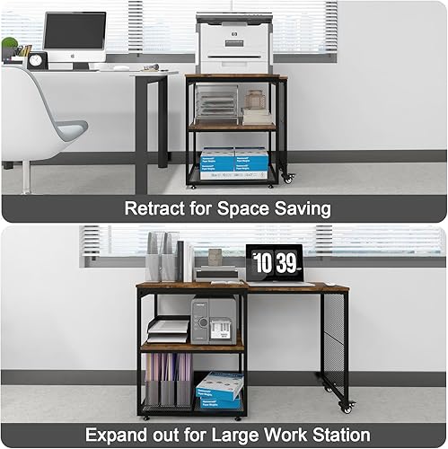 Miniatura 4 de Natwind Soporte de impresora grande con estantes de almacenamiento, mesa extensible para manualidades en casa, escritorio de organización de oficina