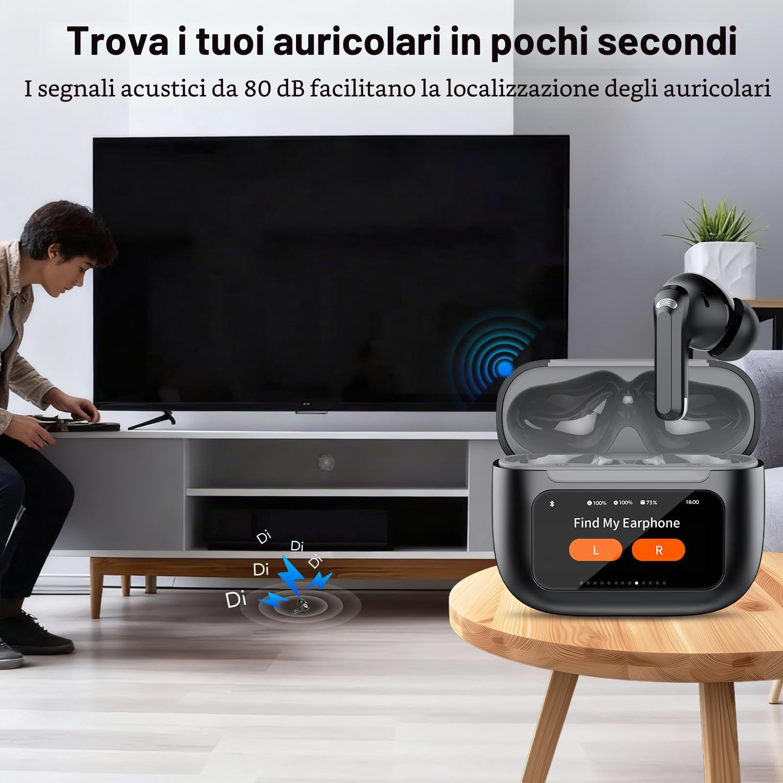 Antirumore Cuffie Bluetooth, Bluetooth 5.4 Con Touch Screen Multifunzione, 50 Ore Stereo HiFi Cuffie, 5 modalità EQ con ANC/ENC e cancellazione del rumore Cuffie, IP7 Impermeabile Auricolari Wireless