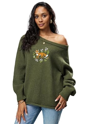 Women Casual Long Sleeve Fall Winter Sweaters Crew Neck Embroidered Knitted Oversized Pullover Loose Fit Jumper