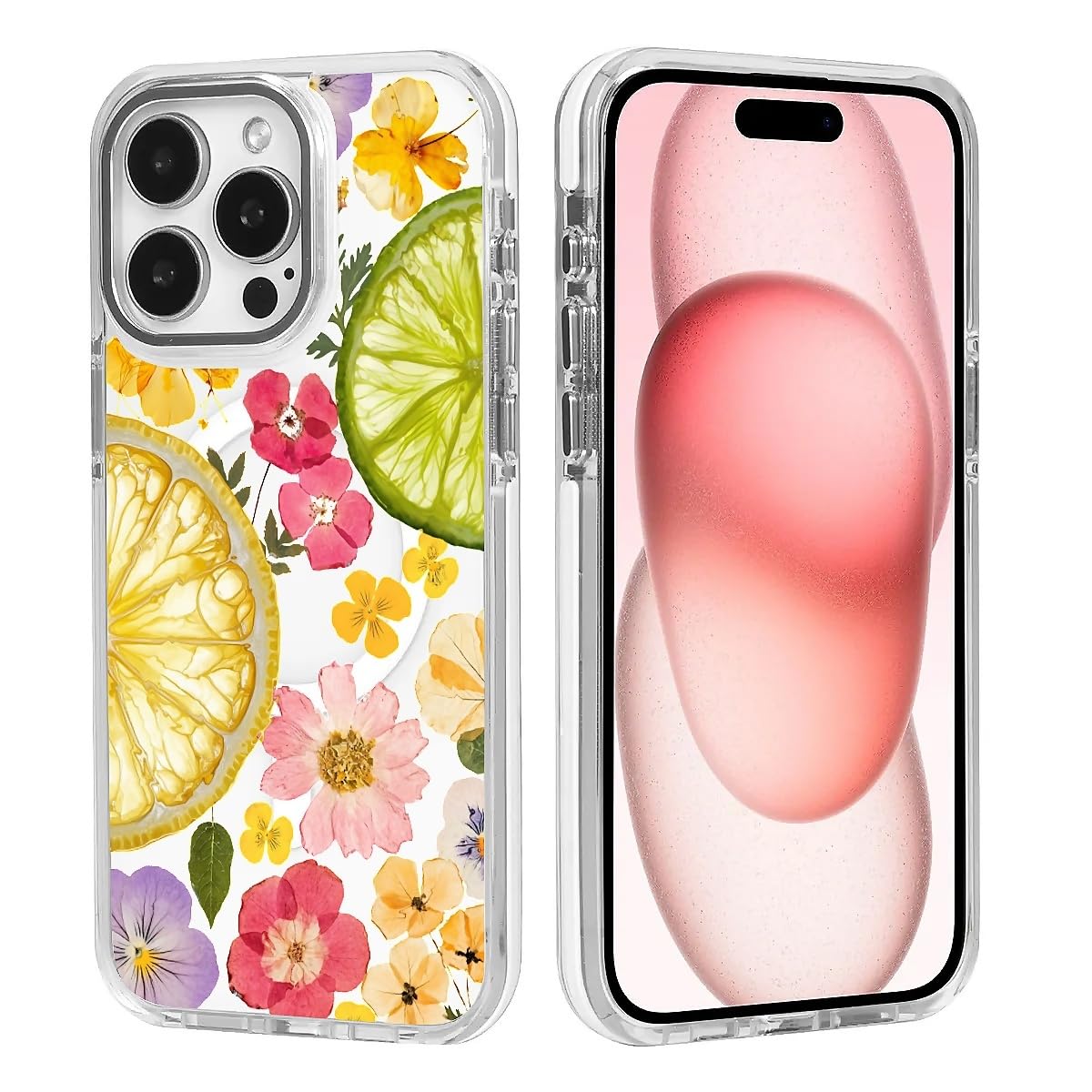 DAIZAG Magnetic Case for iPhone 14 Pro,Dried Fruit Flower Green Design On Clear Base Compatible with MagSafe,Drop Protection Shockproof Case for