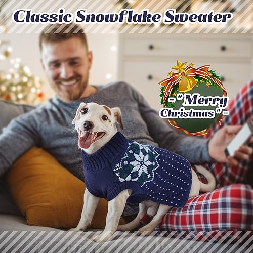 Miniatura 4 de FUAMEY Suéter para perro, cálido suéter de Navidad para perro, vestido clásico de cuello alto, suéteres de punto para clima frío para perros