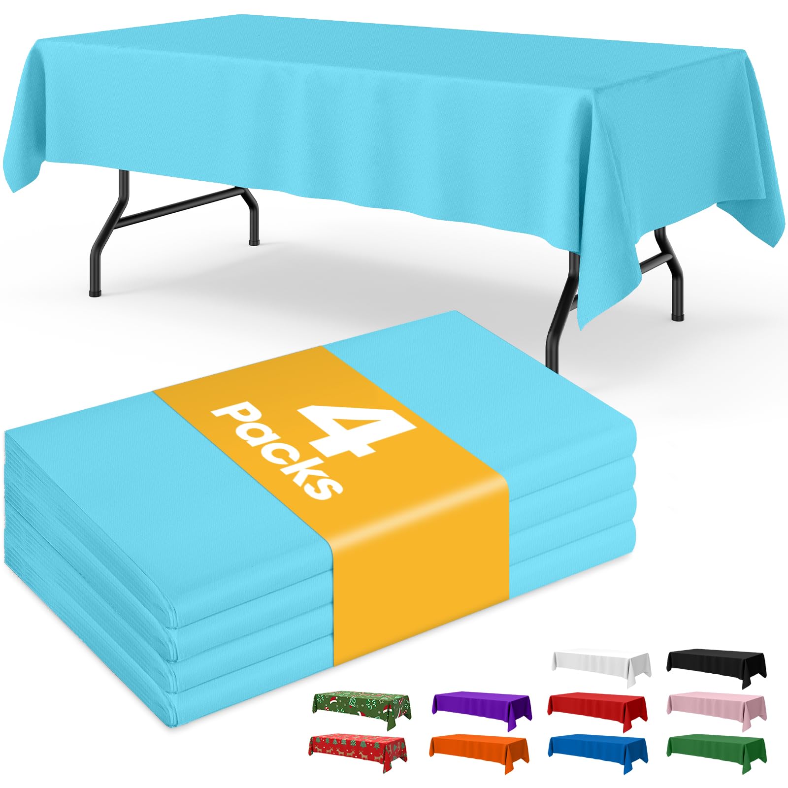 Niuara Light Blue Plastic Table Cloth Disposable, 4 Pack, 54 x 108 in