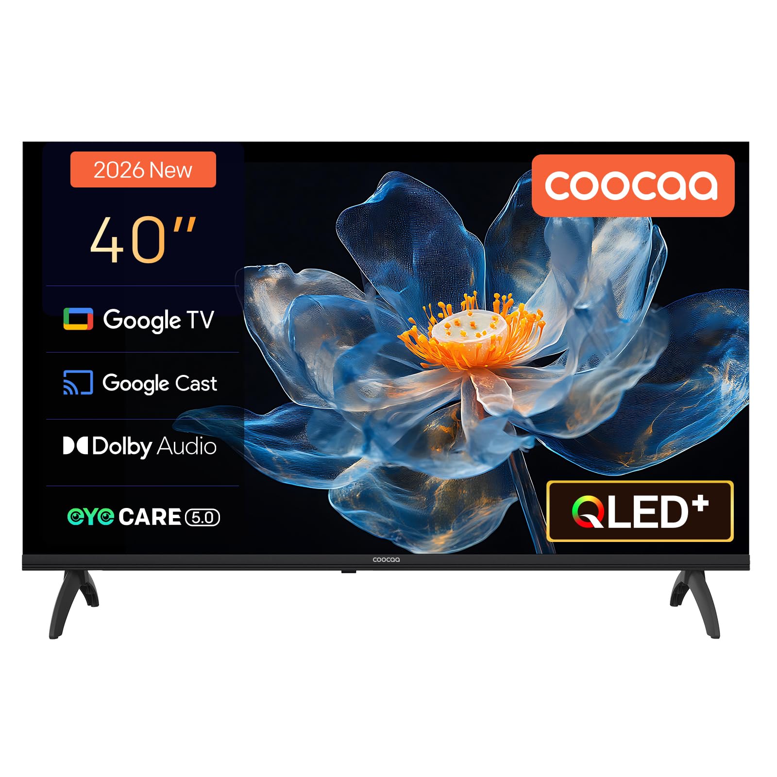 coocaa Smart TV 40 Zoll, 100cm, QLED FHD Fernseher kompatibel mit Google TV, HDR 10, Dolby Audio, Bluetooth 5.1, EyeCare, Google Cast, Triple Tuner DVB-T/-T2/-C/-S/-S2 CI+, 2026 Upgrade-Modell