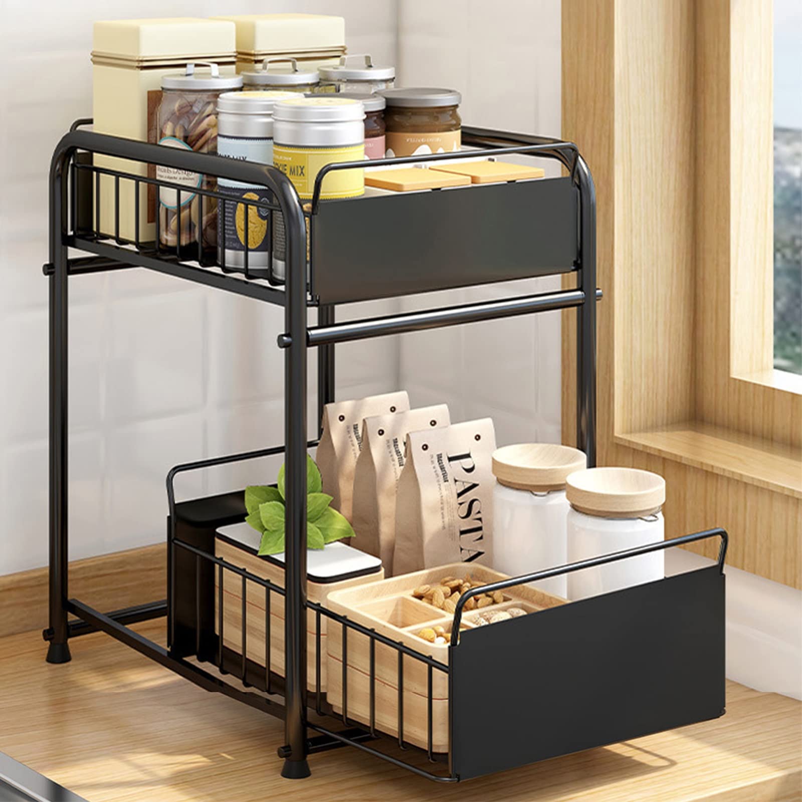 DFGHNBVC Under Sink For Kitchen Cabinet Storage Shelf Holder With Spice Rack - Black Multi-Purpose Nizing Solution,Black