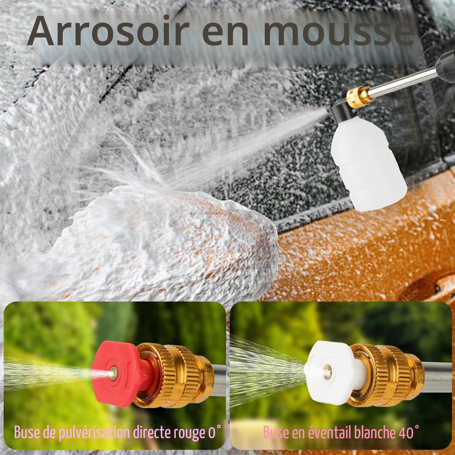 Nettoyeur Haute Pression sans Fil, 21V Max 50Bar Nettoyeur Haute Pression sur Batterie, Press & Clean avec Batteries, Pot à Mousse, Tuyau de 5 Mètres, pour Voiture, Gazon (avec 2 Batteries 6000mAh)