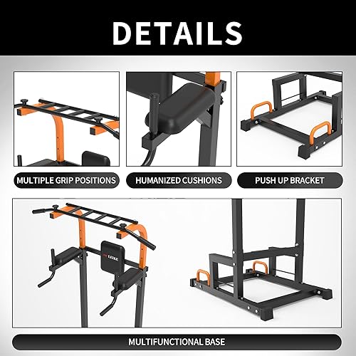 Miniatura 6 de leikefitness Equipo de ejercicio multifunción de torre de energía, estación de inmersión para dominadas, altura ajustable para gimnasio en casa,