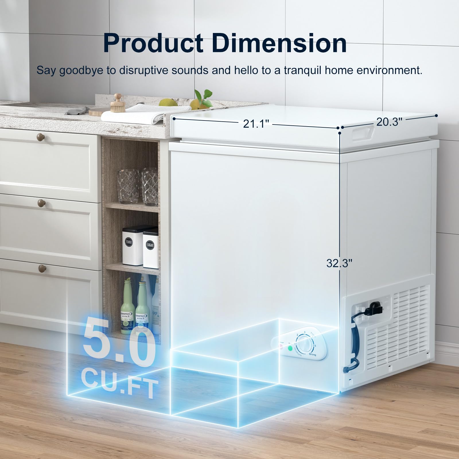 Muhub 5.0 Cu Ft Chest Freezer – Compact Deep Freezer With 7-Level Thermostat, Removable Basket & Top Opening, For Home Kitchen(White,5.0) on Fridge.com - View 3