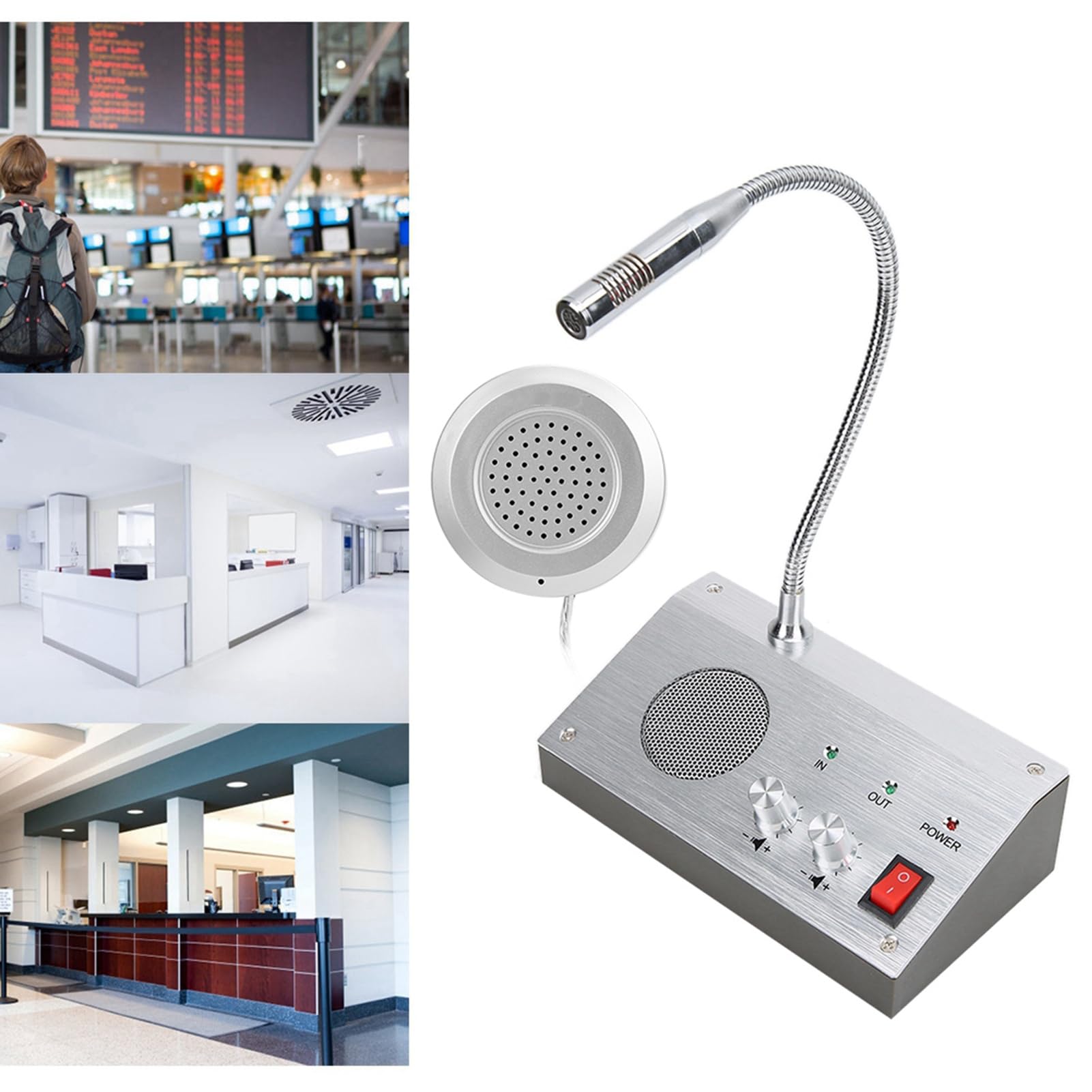 Micrófono de Intercomunicación, Altavoz de Micrófono de Ventana de Vidrio, Estación de Hospital del Banco Ventana Walkie-Talkie con Anti-interferencia y Salida de Grabación de Audio Bidireccional(EU)