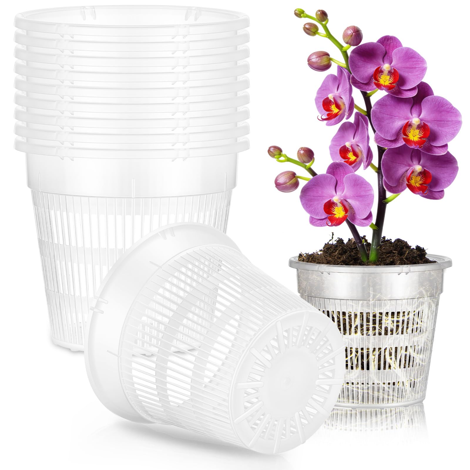 AOOWU Clear Orchid Pot, 11cm 10pcs Plastic Plant Pots with Drainage Holes, Plastic Plant Pot Nursery Pots, Seed Seedling Pots for Root Growing, Clear Nursery Flower Pots for Succulents, Houseplants