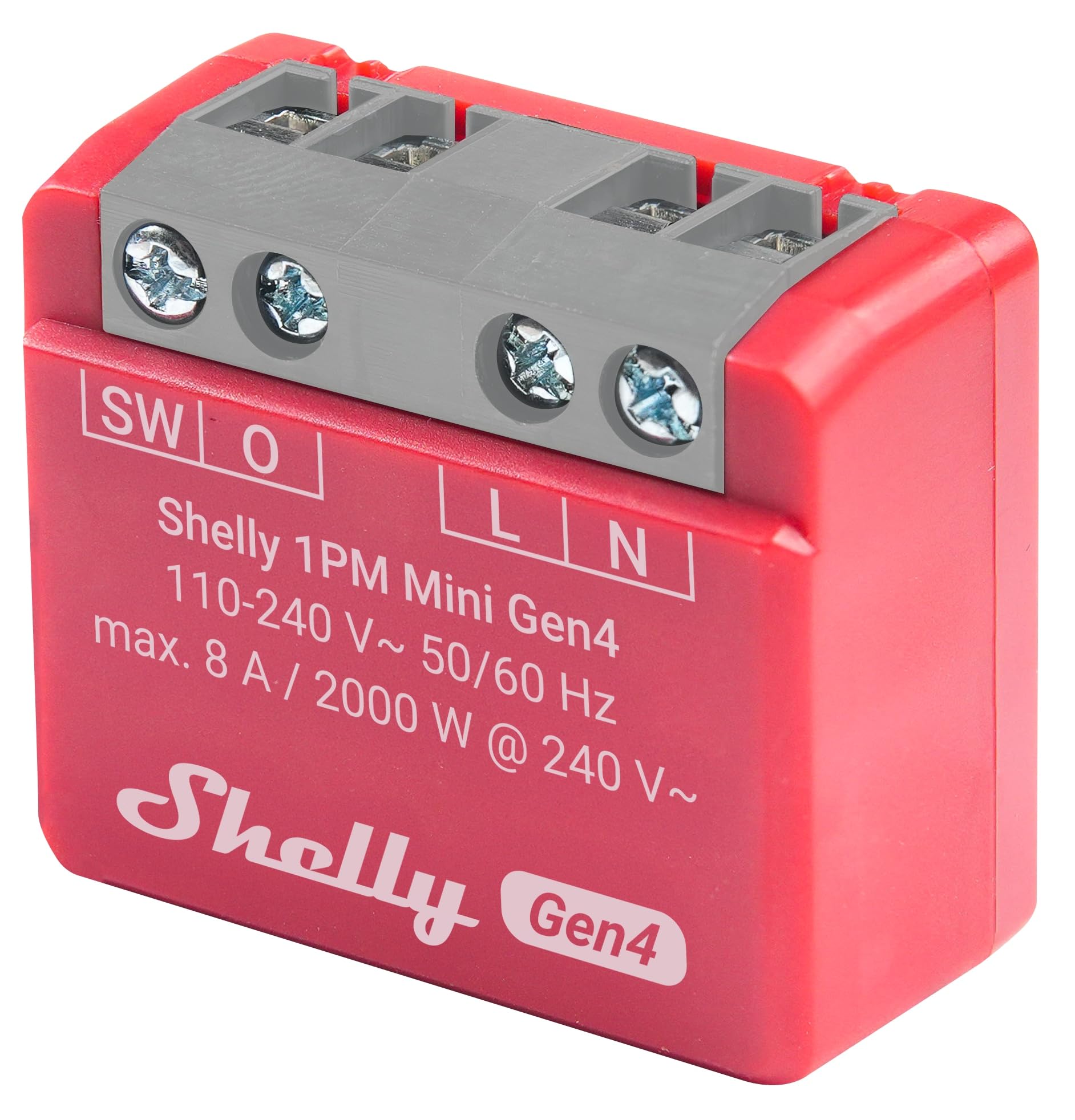 SHELLY Relè 1PM Mini Gen4, 8A, WLAN, Bluetooth, rosso, 4 pezzi