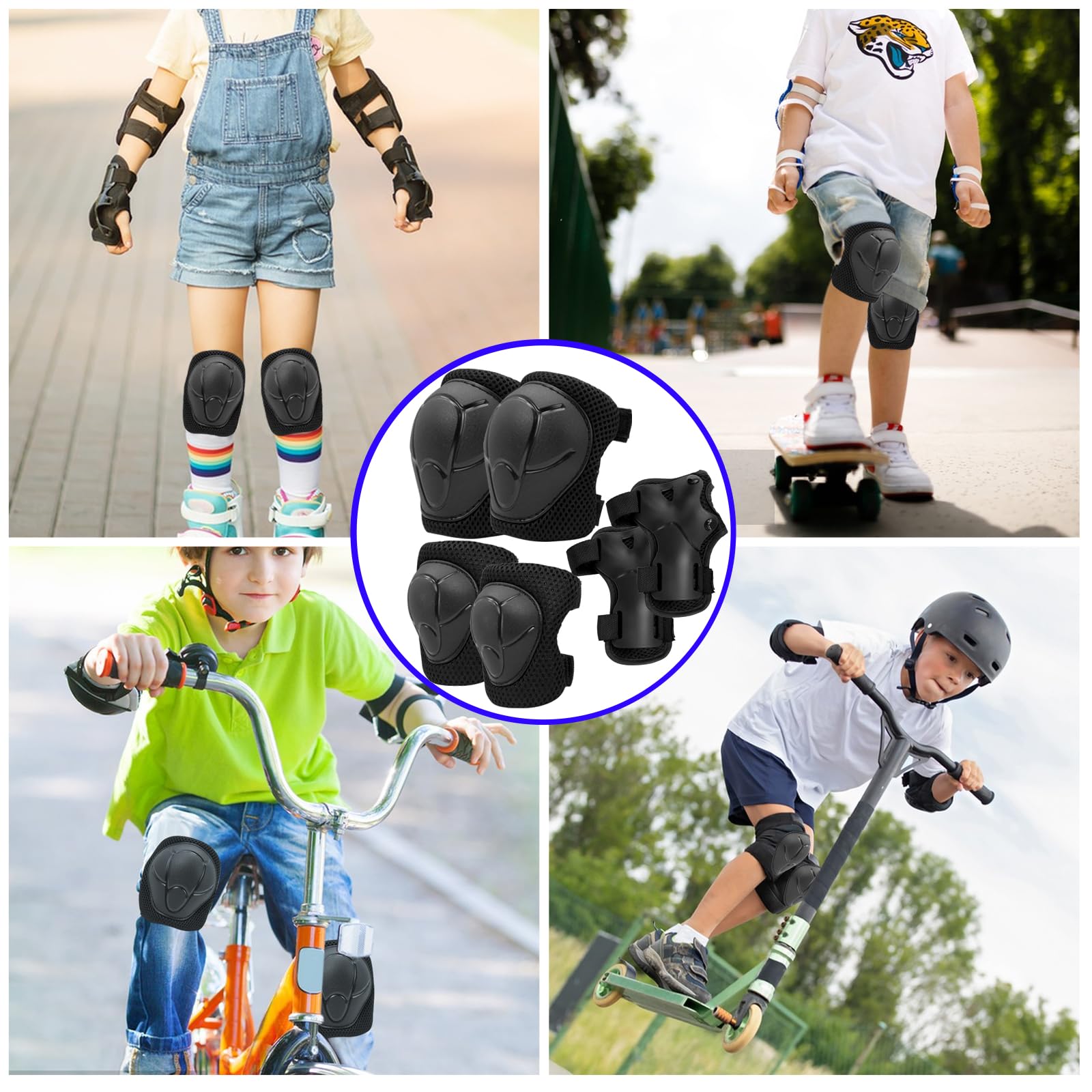 Protection Velo Enfant 3 ans Genouillères pour Enfants Ensemble de Protection Patins à Roulettes Coudières Protège-Poignets Noir