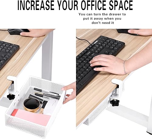 Miniatura 2 de Euyona Organizador de escritorio de malla y cajón giratorio con abrazadera, organizador de escritorio oculto para escritorio, sistema de montaje