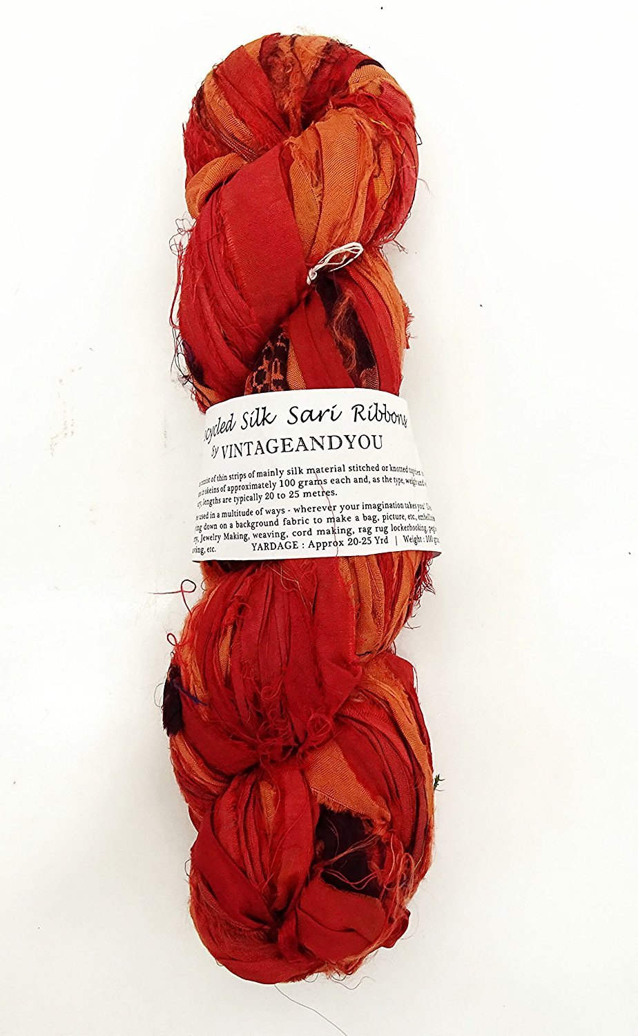 Vintageandyou 100g Recycled Sari Silk Ribbon Yarn, Jewelry Making Trim - Peach Mix — image 1