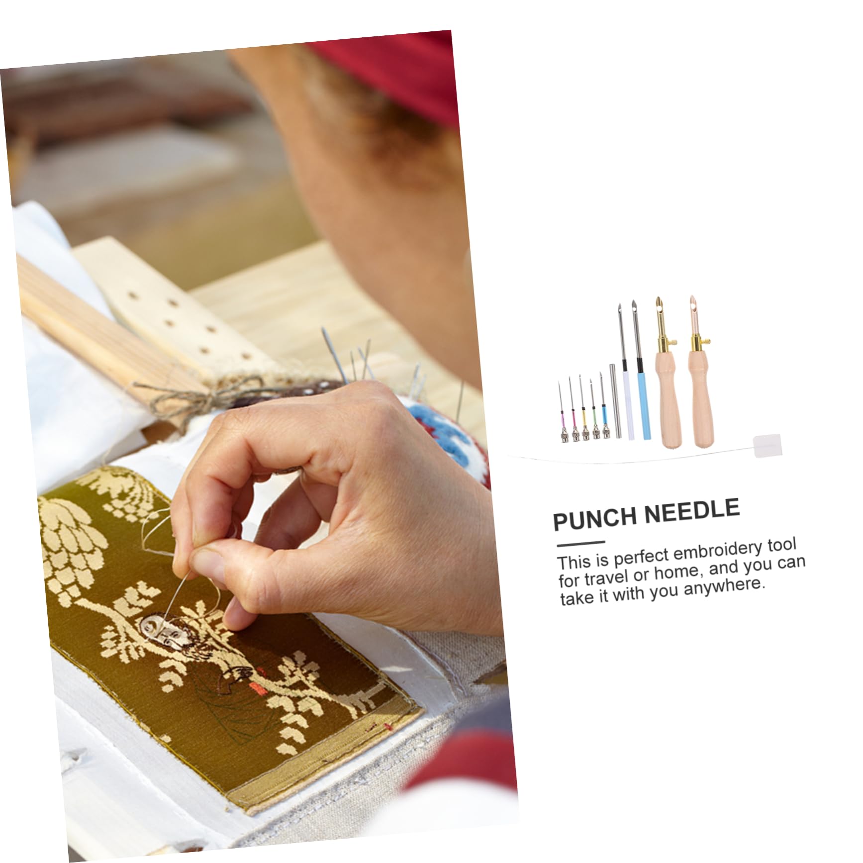 NUOBESTY 4sets Aghi da Ricamo Punzone con Manico Legno Kit Completo per e Ricamo Creativo Strumenti Versatili per Tessuti Cuscini e Decorazioni Domestiche