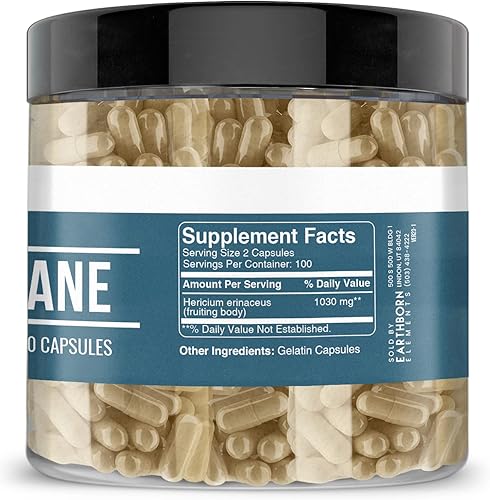 Miniatura 3 de Earthborn Elements Lion's Mane 200 cápsulas, puras y sin diluir, sin aditivos