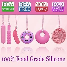 Chew Necklaces for Sensory Kids, Silicone Chewy Necklace for Children with Autism, ADHD, SPD, Chewing, 6 Pack Autism Sensory Toys