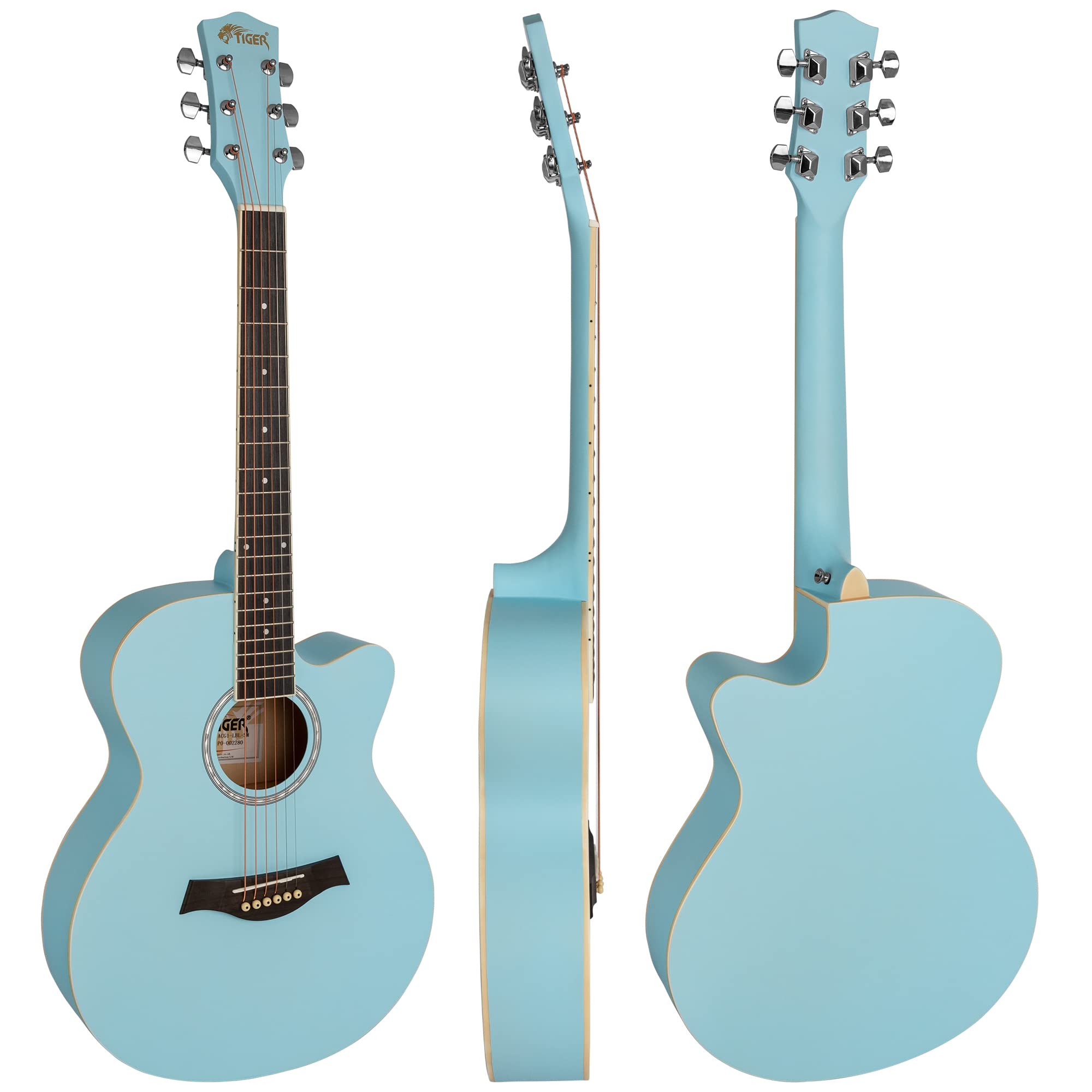TIGER ACG1-LBL-SM chitarra acustica parlour azzurro opaco | Chitarra acustica full size con corpo parlour, ideale dai 12 anni in su, include 6 mesi di lezioni gratuite.
