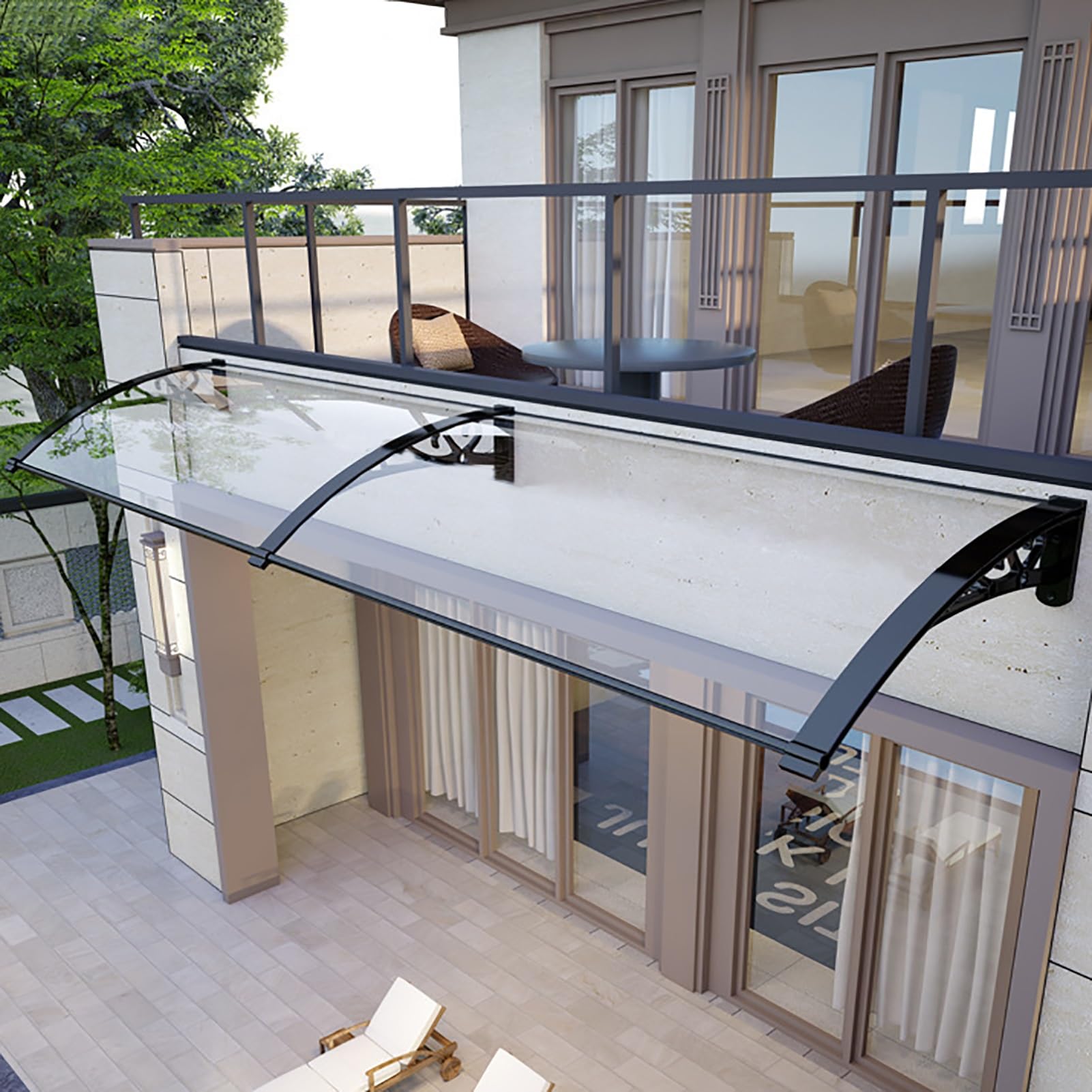 Marquise de porte d'entree anti-UV toit abri en aluminium et polycarbonate transparent