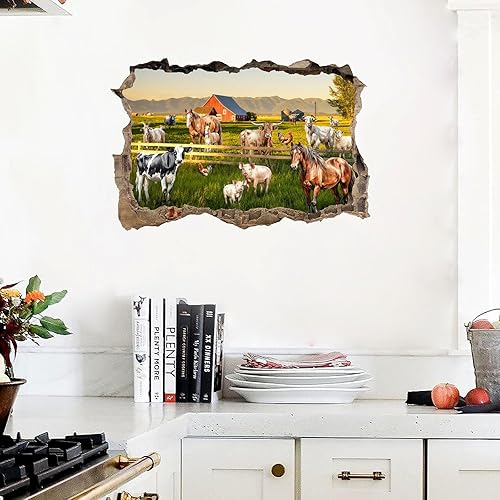 Miniatura 8 de Calcomanías de pared de animales de granja, mural de pared de granja 3D, calcomanías de pared de granja, calcomanías de pared para despegar y pegar,