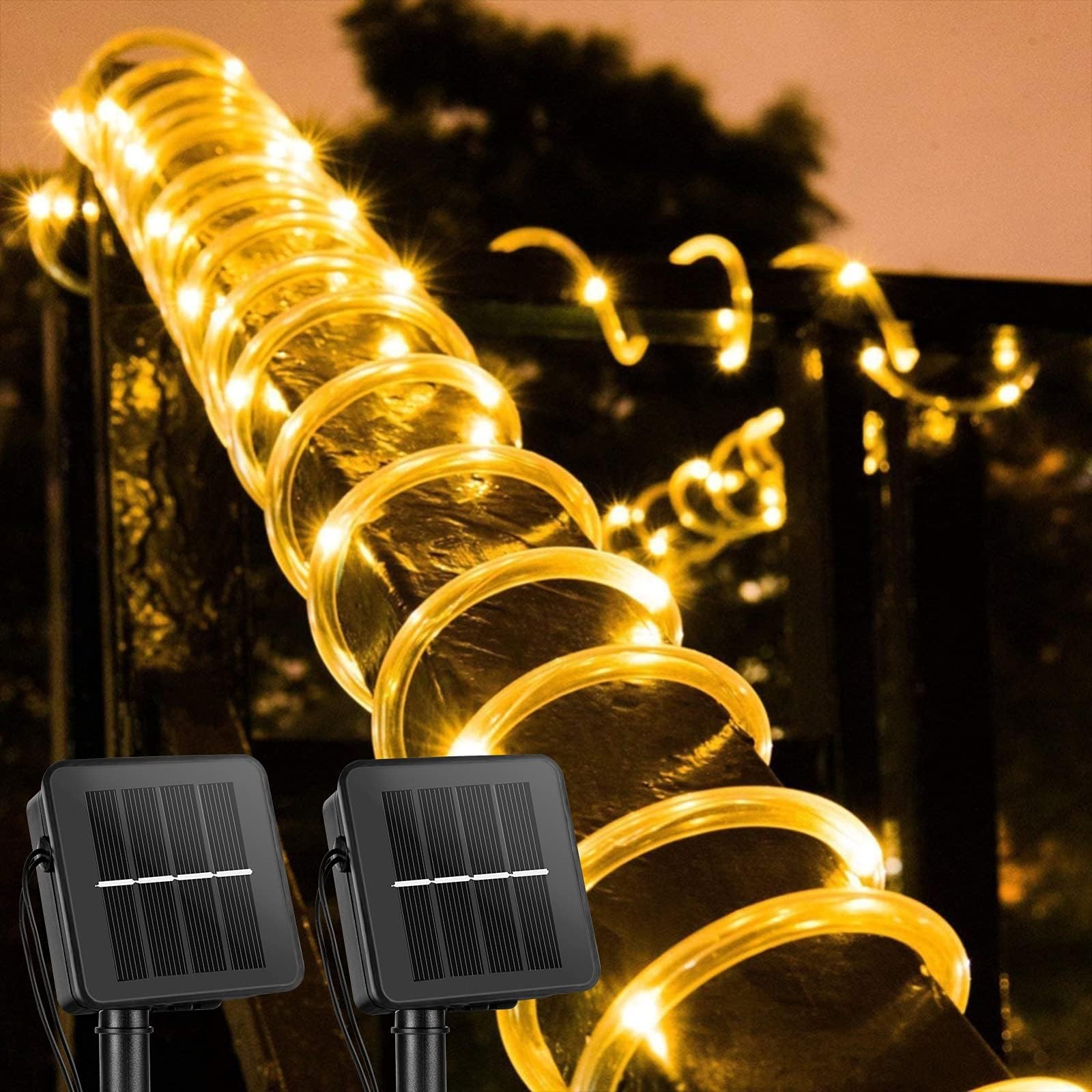 Photo 1 of Brightown Solar Rope Lights, 2 Pack Total 78FT 200LED Warm White Solar String Lights Outdoor, IP65 Waterproof Solar Powered Fairy Lights with 8 Lighting Modes for Yard Garden Patio Tree Decoration