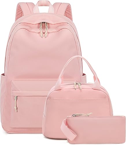 BLUBOON - Mochila escolar de lona para chicas (le cabe una laptop de 15 pulgadas), con lonchera y estuche a juego.